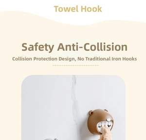 Detail of bear-shaped towel plug holder showing collision-proof soft silicone design
