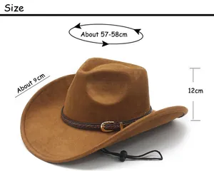 Guide des tailles pour chapeau de cowboy en suédine avec tour de tête de 58cm et bord de 9cm