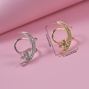Gold and silver star moon ear cuffs with crystals, dimensions 15.3mm x 11.4mm