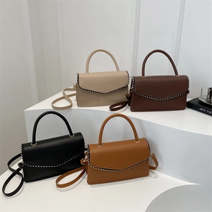 Vintage Damen Handtasche PU Leder Nieten Klappe Schulter Umhängetasche Schlichte Mode Top Griff Tasche