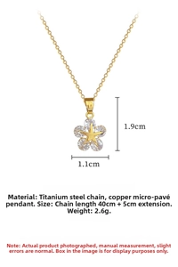 Detail of star flower pendant necklace with dimensions and titanium steel chain measurements