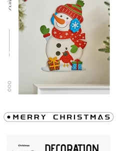 Glittery Christmas snowman static window sticker decoration with bright gift box details
