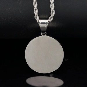 Polished silver stainless steel hip hop necklace with a smooth round pendant on twist chain