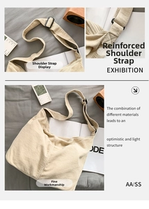 Detail showing reinforced shoulder straps and fine stitching on corduroy tote bag