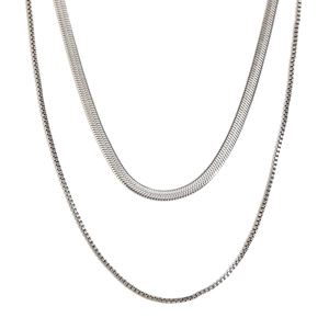 Double layered 18K gold plated stainless steel flat snake and box chain necklaces