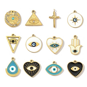 Edelstahl Evil Eye Hamsa Hand Herz Kreuz Anhänger Emaille Strass DIY Schmuckherstellung Zubehör Vintage Stil