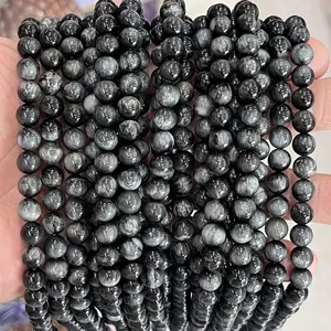 Natural Hawk's Eye Stone Loose Round Beads Chatoyant Polished Gemstone For DIY Jewelry Making Bracelet Components