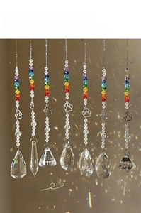 Rainbow crystal suncatchers with metal paw prints and colorful beads for window hanging