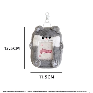 Plush photo card holder dimensions: 13.5x11.5cm with a 5.3x4.5cm clear window detail