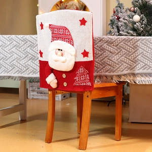 Christmas chair cover featuring 3D Santa Claus on wooden chair with warm holiday lighting