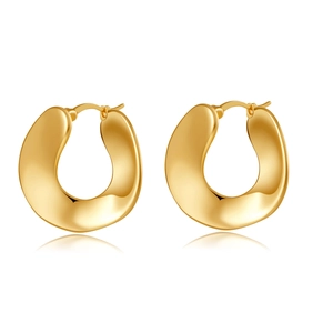Modern irregular gold-plated hoop earrings with a high-polish glossy finish for women