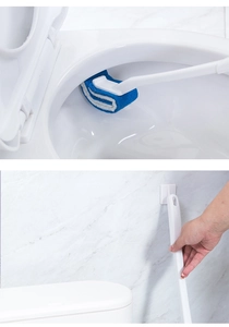 Toilet cleaning brush with blue sponge head and white wall-mounted storage handle