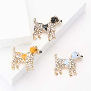 Three creative alloy puppy brooches with sparkling rhinestones in various colors