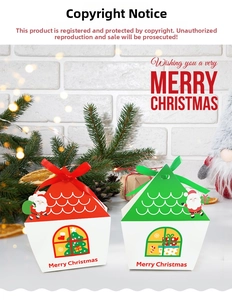 Christmas gift boxes with red and green roofs and Merry Christmas Santa motifs