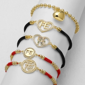 Herz Anhänger Armband Kupfer Zirkon FE Buchstabe Geflochtenes Handseil Verstellbarer Minimalistischer Glaube Schmuck
