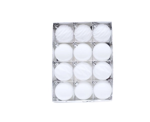 Detail view of 12-piece white Christmas ball set with matte and spiral textured finish