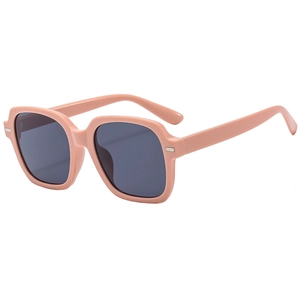 Square frame sunglasses in nude pink plastic with dark grey UV protective lenses