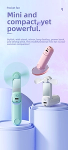 Three-in-one folding mini fan with built-in power bank and makeup mirror in macro detail