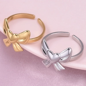 Bagues nœud papillon réglables en or et argent, design minimaliste en acier inoxydable