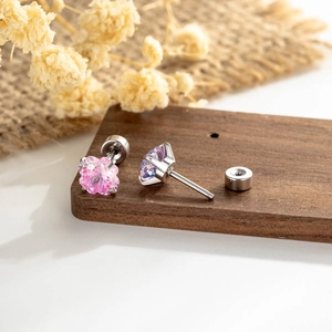 Sweet pink zircon flower stud earrings in silver finish with candy color gradient