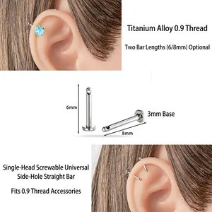 Titanium Labret Piercing Jewelry Internal Thread Post With Spider Opal Zircon Crystal Top Ear Cartilage Stud DIY Component
