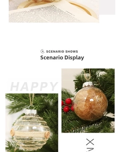 Detail of Christmas tree hanging ornaments with rustic twine and decorative buttons