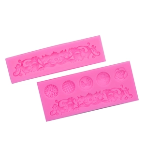 Baroque style pink silicone cake mold with vintage floral and ribbon lace patterns