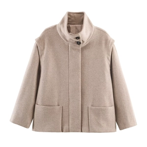 Women Fashion Solid Color Short Coat Elegant Lapel Polyester Outerwear Lady Style Zipper Top For Fall Winter