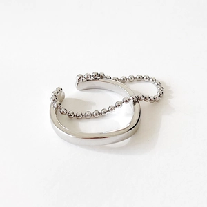 Minimalist 925 sterling silver chain link ring with polished finish on white background