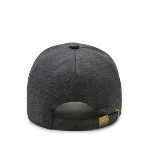 Men's dark grey baseball cap with adjustable metal buckle on textured twill fabric