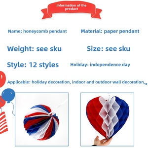 Detail of red white and blue paper honeycomb ball ornaments for Independence Day decor