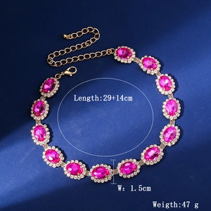 Detail view of pink rhinestone necklace with length 29+14cm and width 1.5cm specifications