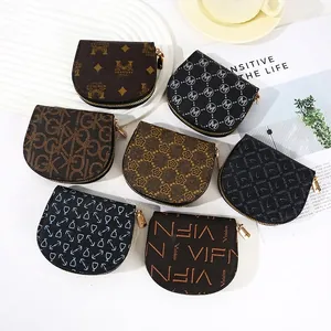 Porte Monnaie Femme Mode En Cuir PU Forme Coquille Fermeture Éclair Mini Portefeuille Avec Imprimé Vintage Monogramme Pochette