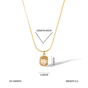 Detail of 18K gold-plated necklace with crystal pendant and technical measurements