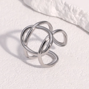 Minimalist silver stainless steel open ring featuring a geometric hollowed-out design