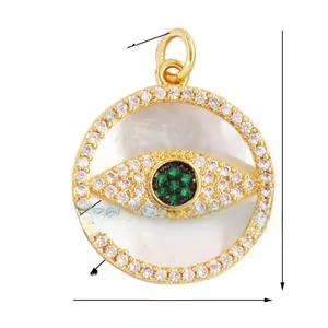 Détails des dimensions du pendentif Œil de protection avec nacre et zircon vert