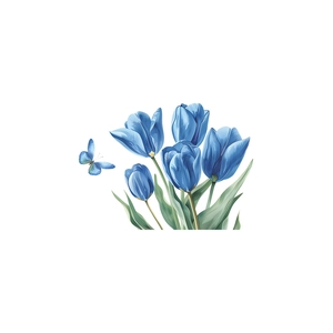 Detailed blue tulip floral decals and butterfly wall stickers for bedroom home decor
