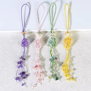 Natural Raw Stone Handmade Woven Hanging Ornament Amethyst Rose Quartz Tassel Pendant Car Bag Decor Bohemian Style