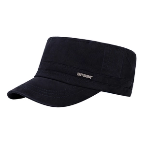Classic dark blue flat top military cap made of cotton canvas with sport metal logo