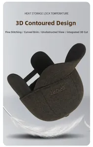 Detail of dark brown winter baseball cap with ear flaps and SPORT embroidery