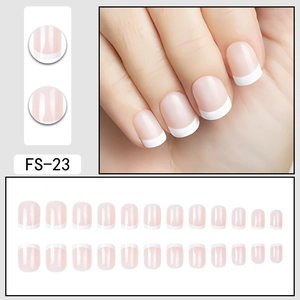 Short nude French press-on nails with white tips set of 24 pieces model FS-23