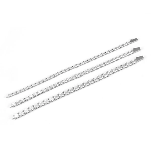 Silver stainless steel tennis bracelets featuring three widths of square zircon stones