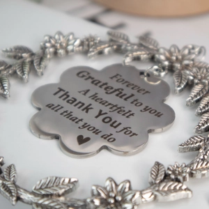 Rainbow crystal window suncatcher with floral wreath and engraved thank you message