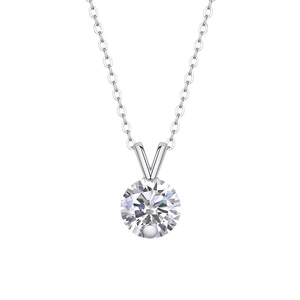 Elegant 925 silver necklace with round-cut moissanite pendant in V-prong setting