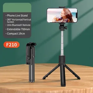 F210 foldable selfie stick tripod with 360 rotation and bluetooth remote for smartphone