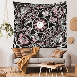 Bohemian sun and mushroom tapestry with mystical skull and snake pattern for room decor