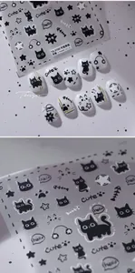 Detail of 3D relief cute black cat nail art stickers TS-3760 with embossed texture