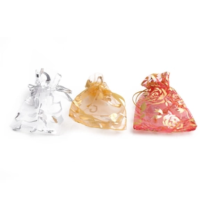 Goudstempel Organza Fluweel Trekkoord Sieradenzakjes Hart Roos Ster Maan Patroon Geschenkzakjes Voor Armband Ketting Sieradenverpakking