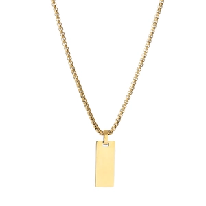Minimalist gold stainless steel necklace with rectangular pendant and square pearl chain