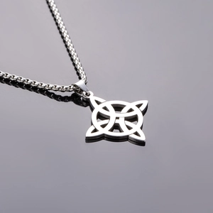 Silver stainless steel Viking Celtic knot pendant necklace with square box chain